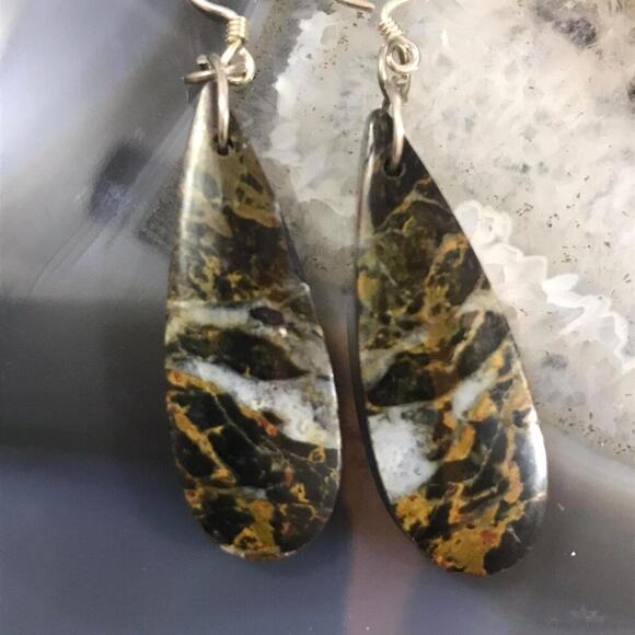 Sterling Silver Elongated Teardrop Black Mizone Slab Dangle Earrings #214 - Picture 6 of 10